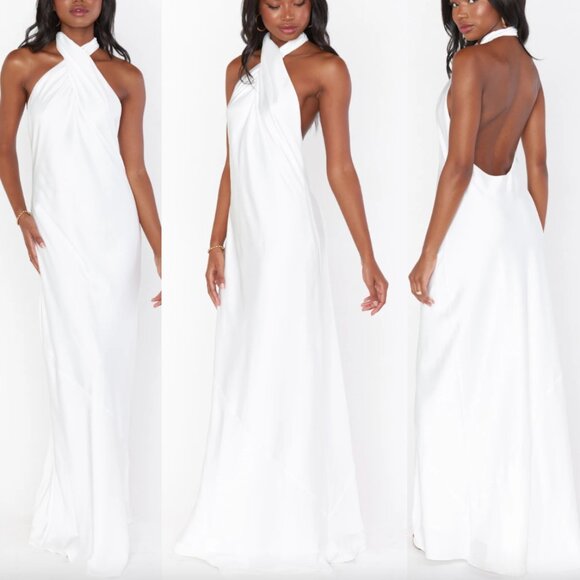 SHOW ME YOUR MUMU Jasmine Halter Maxi Dress in Ivory Luxe Satin - Picture 1 of 12